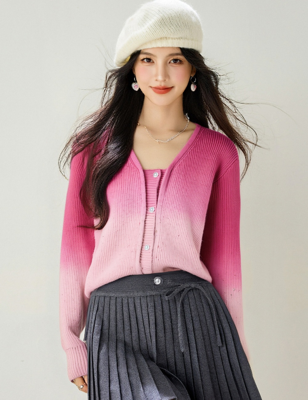 Long sleeve zip sweater gradient coat