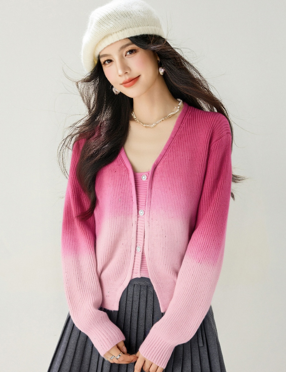 Long sleeve zip sweater gradient coat