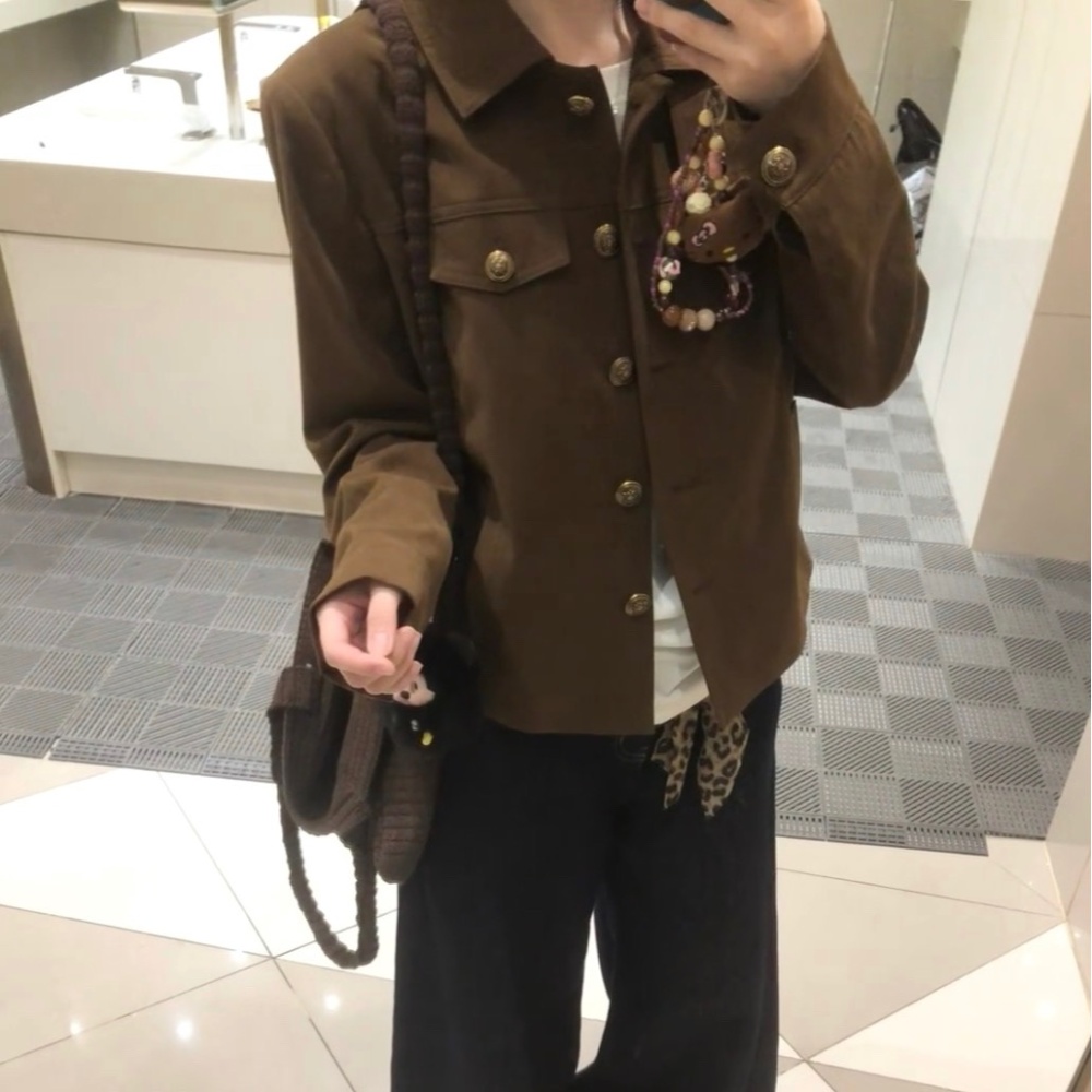 Niche autumn work clothing lapel brown coat