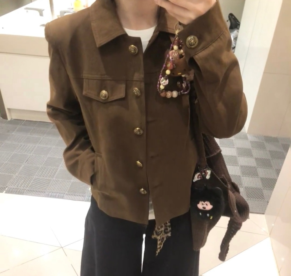 Niche autumn work clothing lapel brown coat