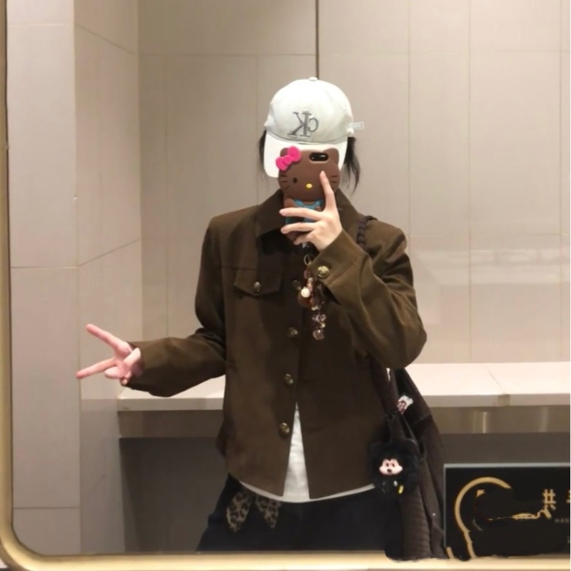 Niche autumn work clothing lapel brown coat