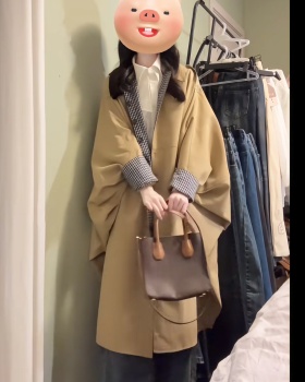 Wear plaid khaki autumn coat niche loose long overcoat