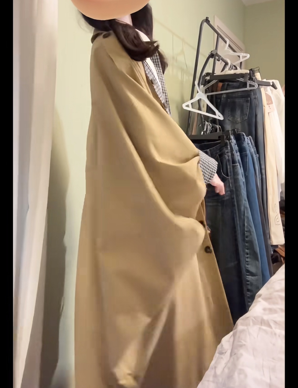 Wear plaid khaki autumn coat niche loose long overcoat