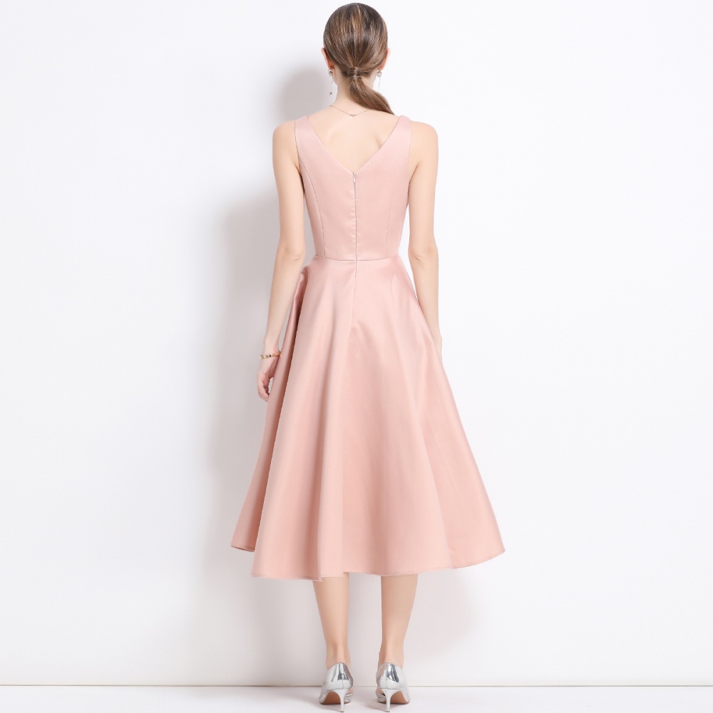Slim temperament pinched waist rhinestone court style dress