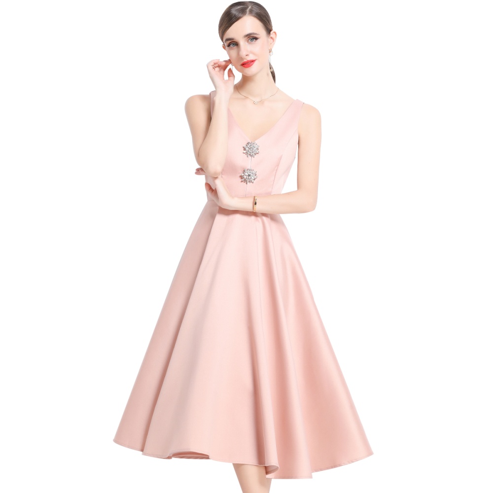 Slim temperament pinched waist rhinestone court style dress
