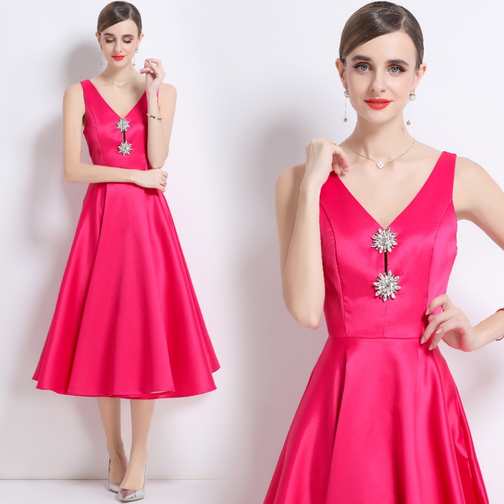 Court style big skirt V-neck temperament dress
