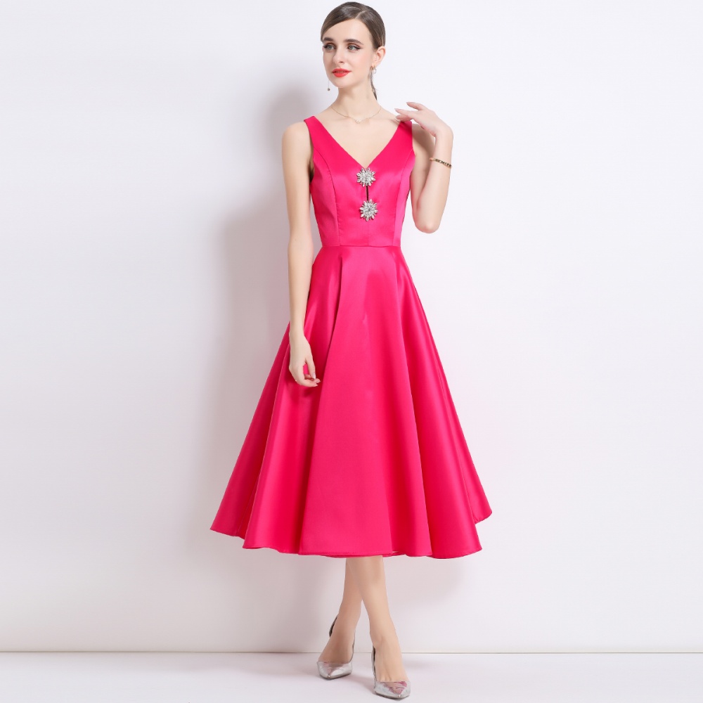 Court style big skirt V-neck temperament dress