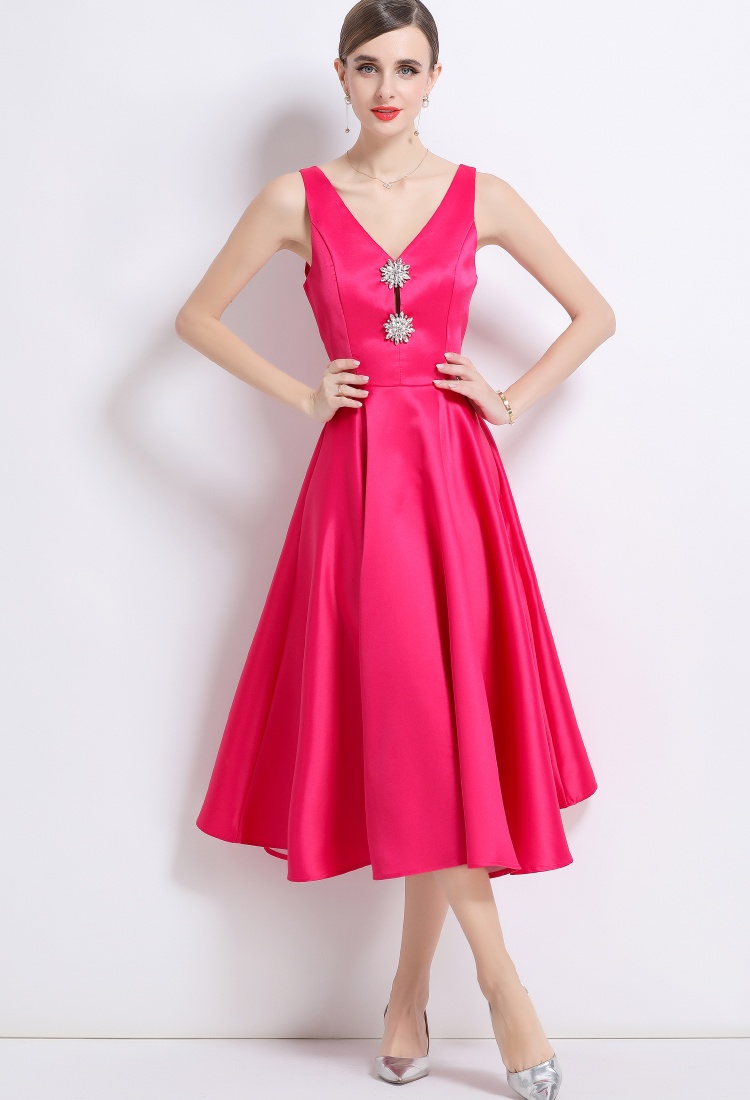 Court style big skirt V-neck temperament dress