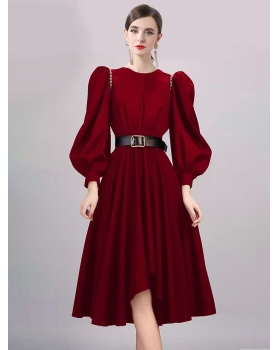Irregular ladies slim pinched waist quality dress