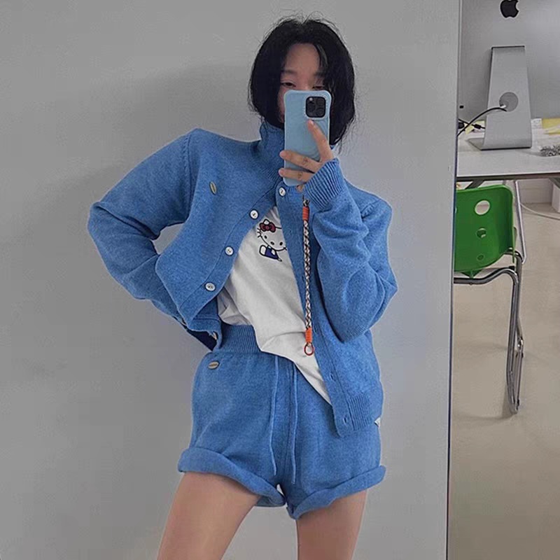 Autumn all-match coat retro shorts 2pcs set