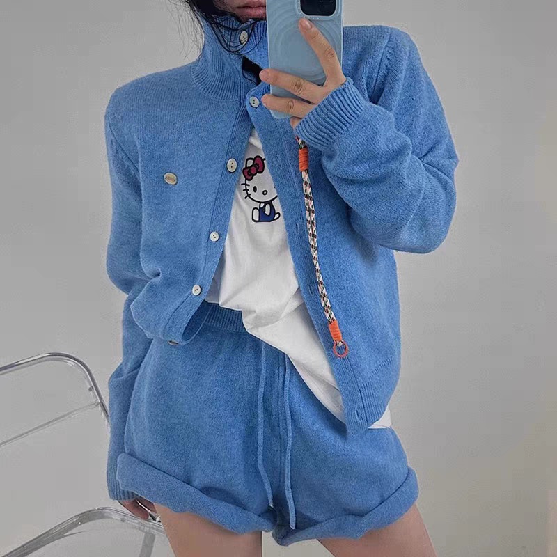 Autumn all-match coat retro shorts 2pcs set