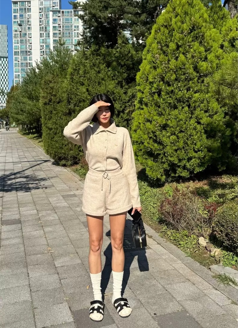 Autumn all-match coat retro shorts 2pcs set