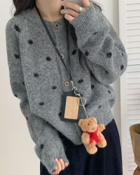 Round neck slim coat mixed colors loose sweater for women
