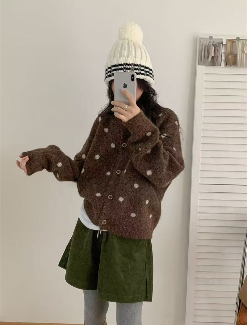 Round neck slim coat mixed colors loose sweater for women