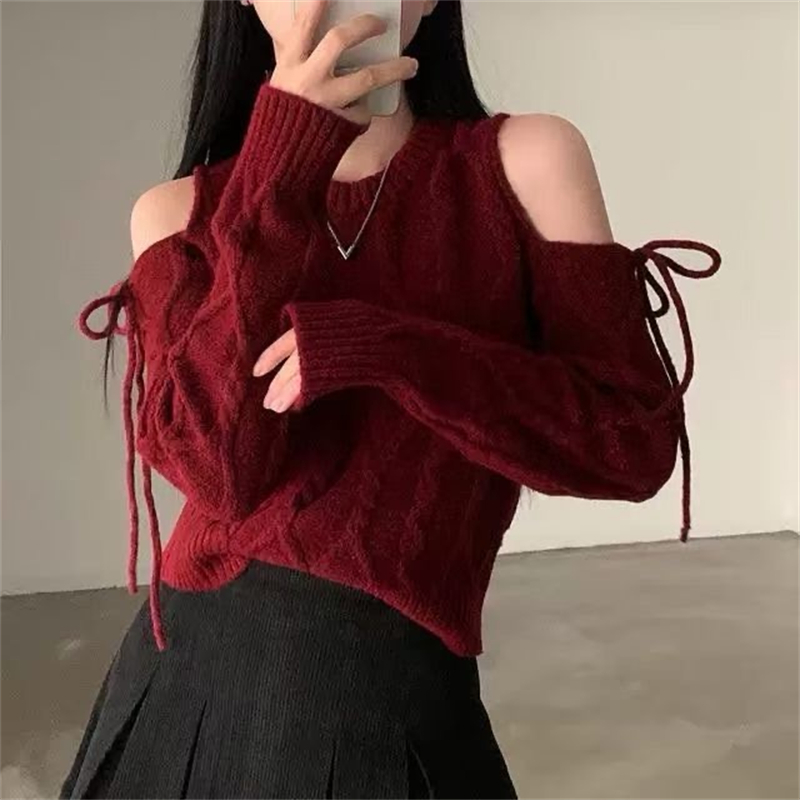 Western style loose winter Korean style strapless sweater