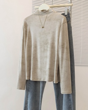 Loose autumn fat T-shirt half high collar slim tops for women