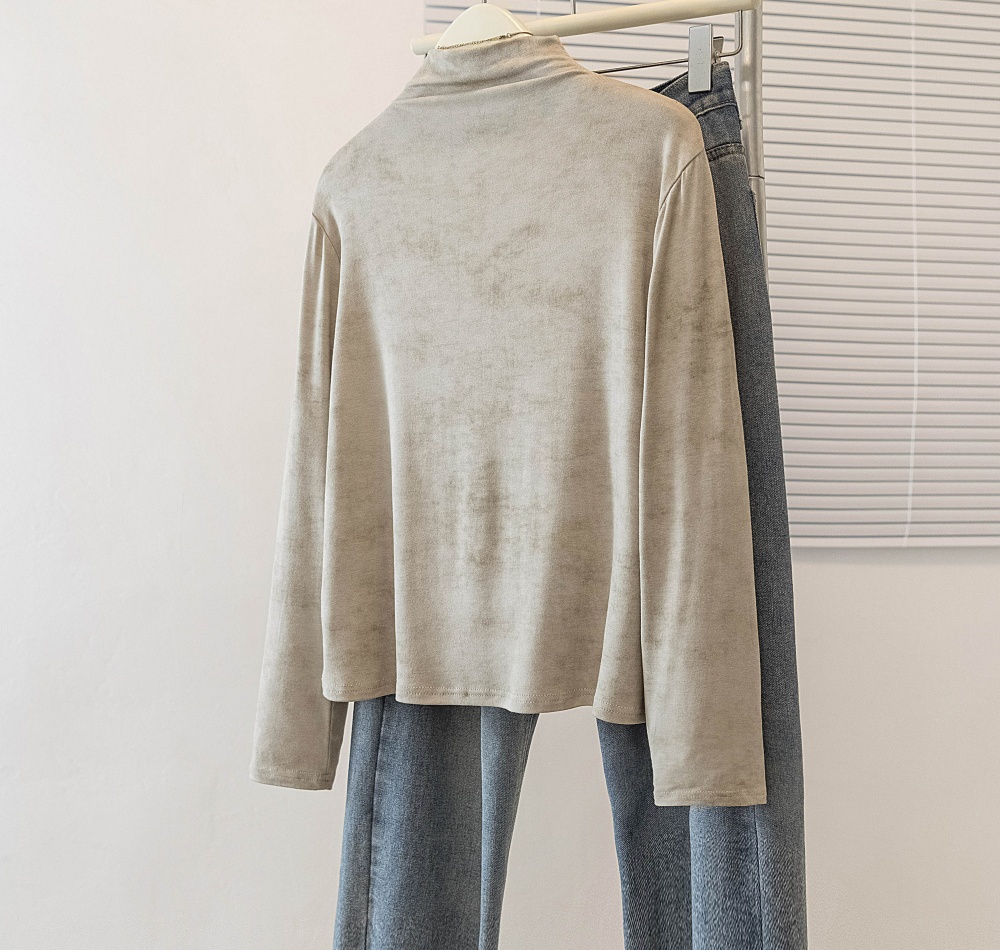 Loose autumn fat T-shirt half high collar slim tops for women