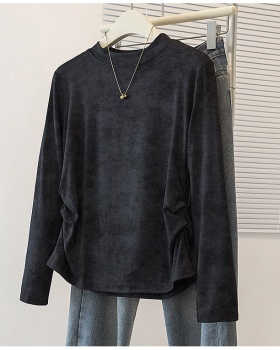 Pinched waist pure tops long sleeve slim T-shirt for women