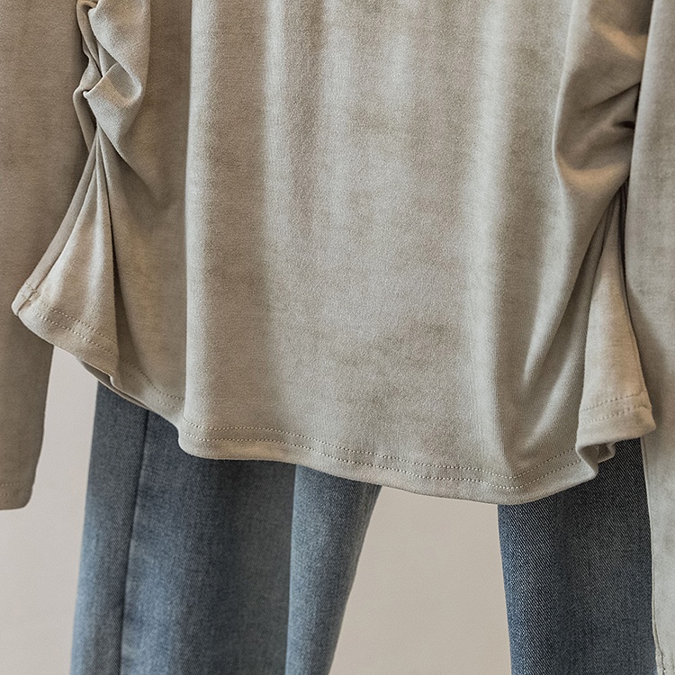 Pinched waist pure tops long sleeve slim T-shirt for women
