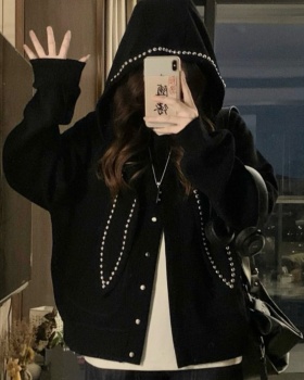 Casual autumn loose shirts rabbit ears rivet hoodie