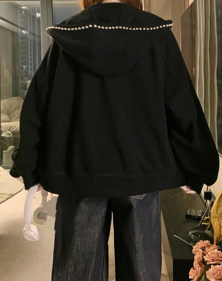 Casual autumn loose shirts rabbit ears rivet hoodie