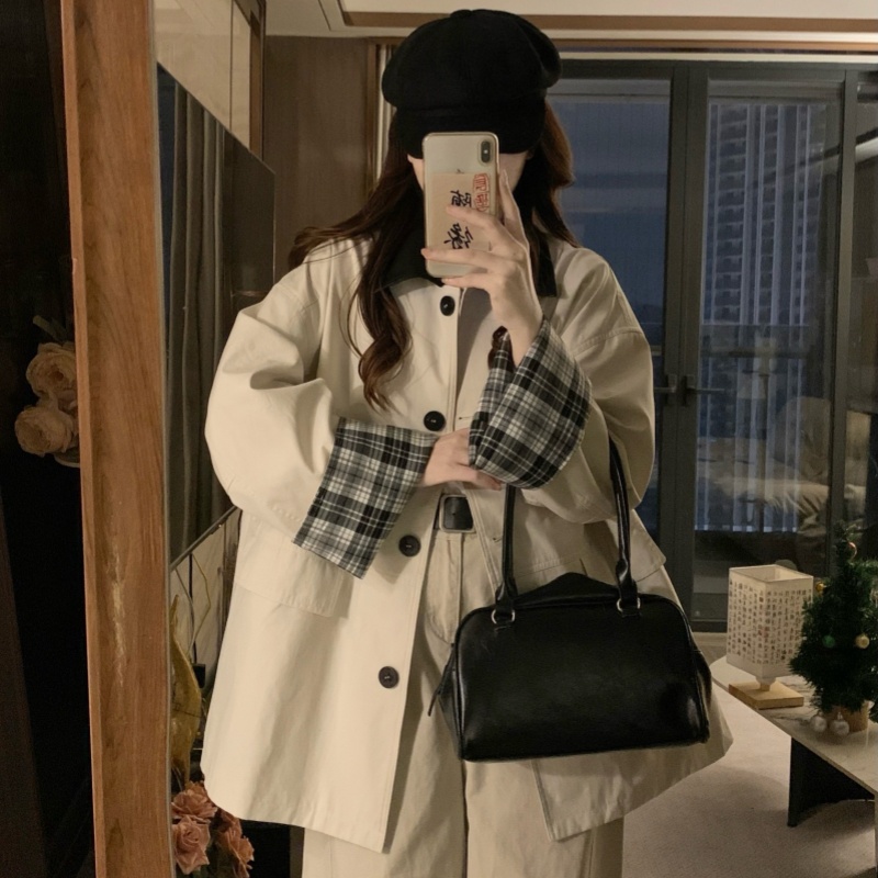 Lapel spring and autumn overcoat Casual coat for women