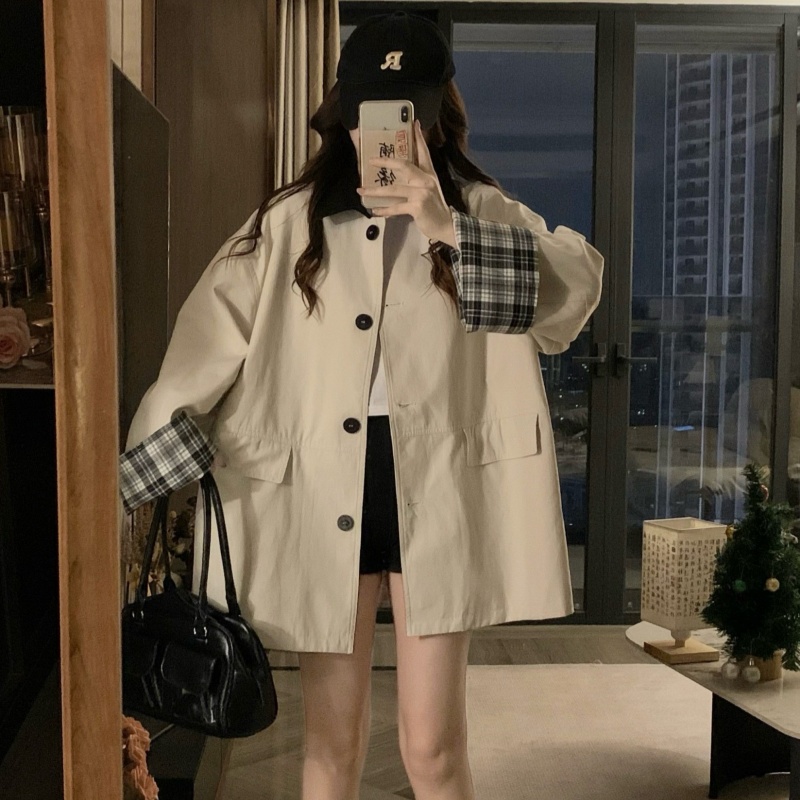 Lapel spring and autumn overcoat Casual coat for women