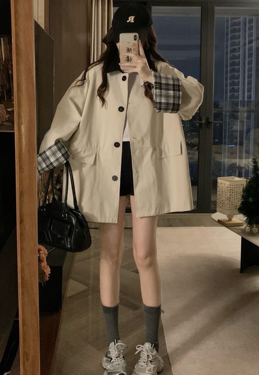 Lapel spring and autumn overcoat Casual coat for women