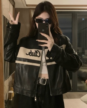 Retro black autumn leather coat PU Casual jacket