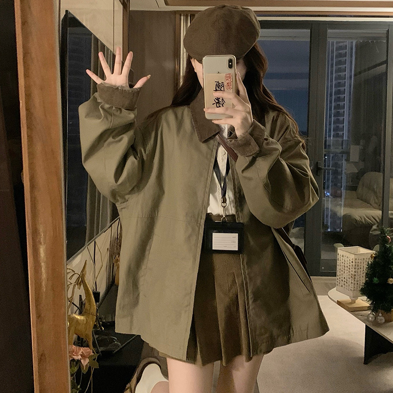 Lapel short Casual jacket couples zip coat for women