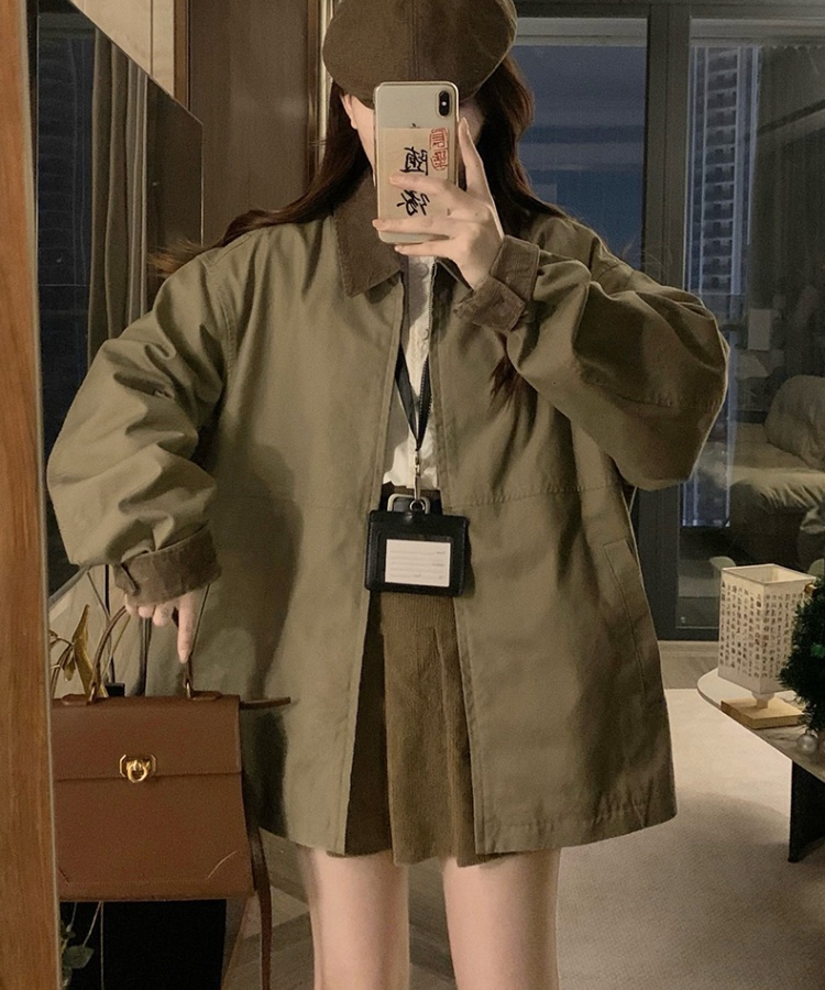 Lapel short Casual jacket couples zip coat for women