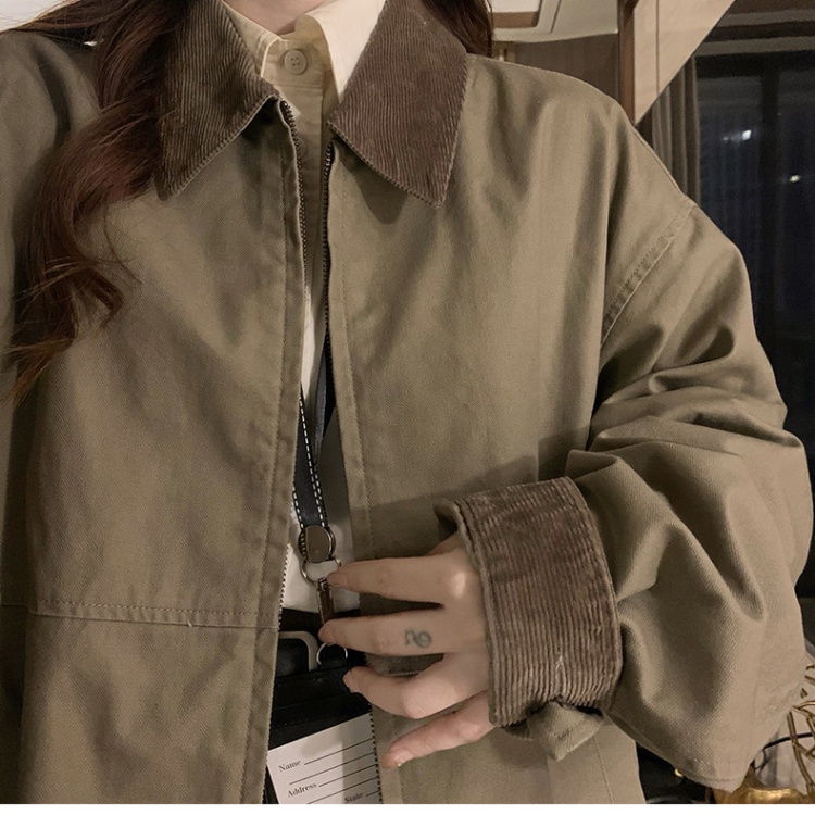 Lapel short Casual jacket couples zip coat for women