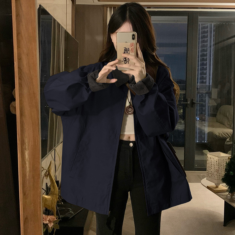 Lapel short Casual jacket couples zip coat for women