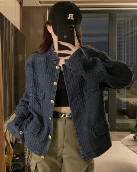 Blue American style tops Casual chanelstyle coat for women