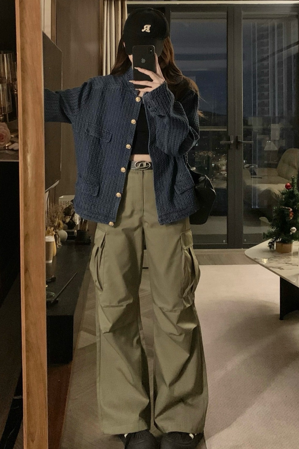 Blue American style tops Casual chanelstyle coat for women