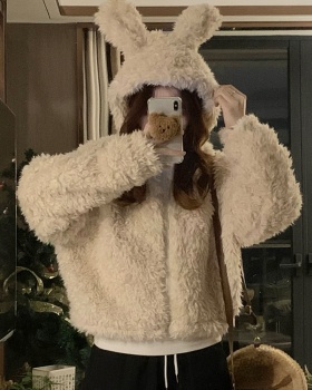 Rabbit ears lovely cotton coat faux fur short coat