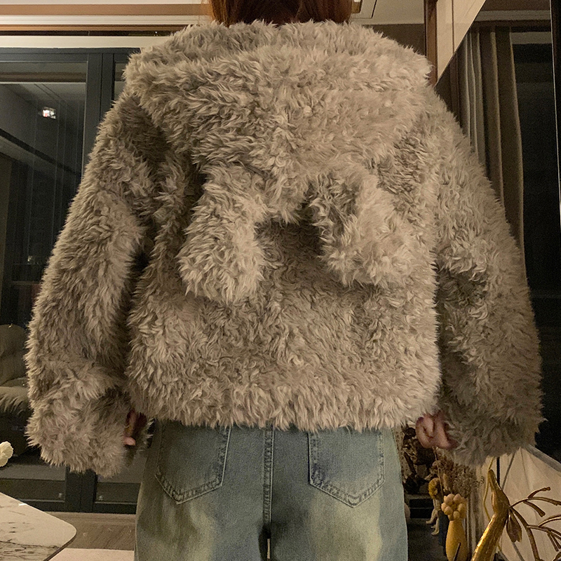 Rabbit ears lovely cotton coat faux fur short coat