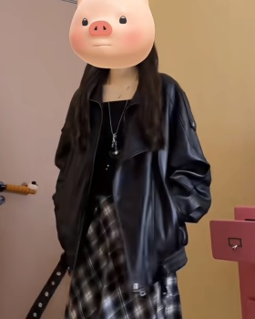 Black unique coat locomotive leather coat for women