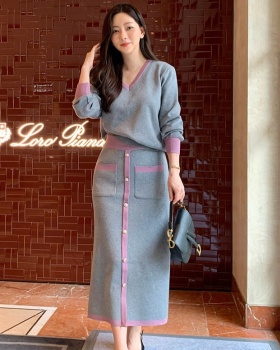 Mixed colors fashion skirt slim loose tops a set for women