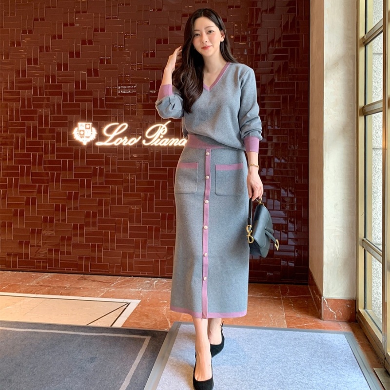 Mixed colors fashion skirt slim loose tops a set for women