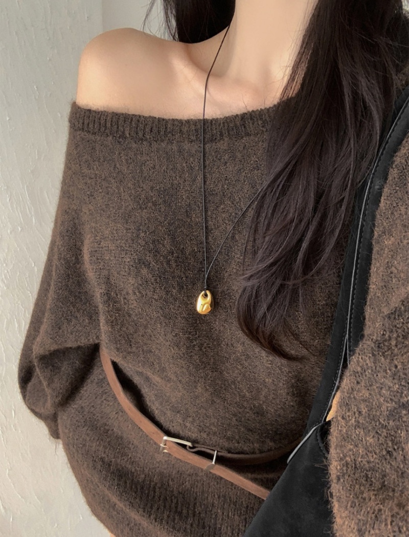 Package hip sloping shoulder Korean style sweater dress