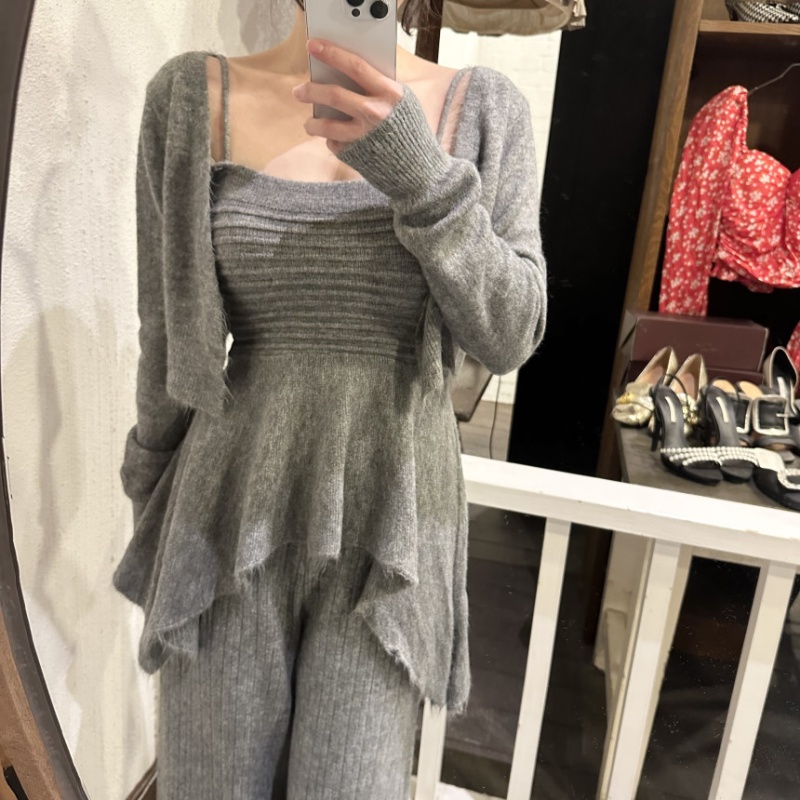 France style sweater knitted long pants 3pcs set
