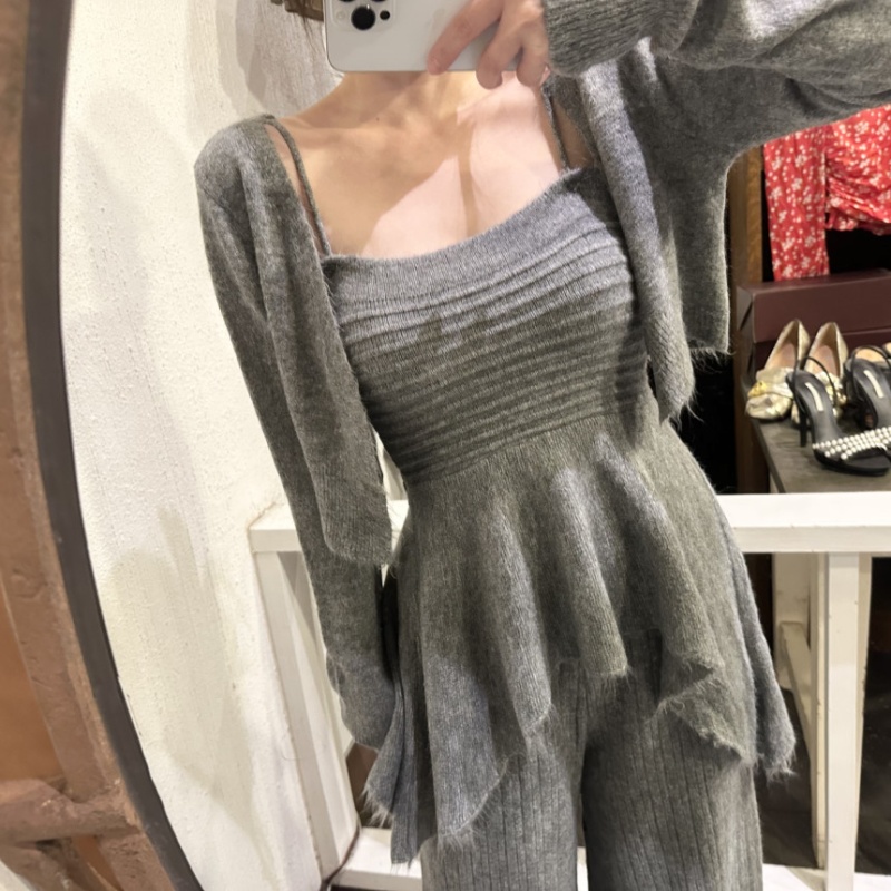 France style sweater knitted long pants 3pcs set