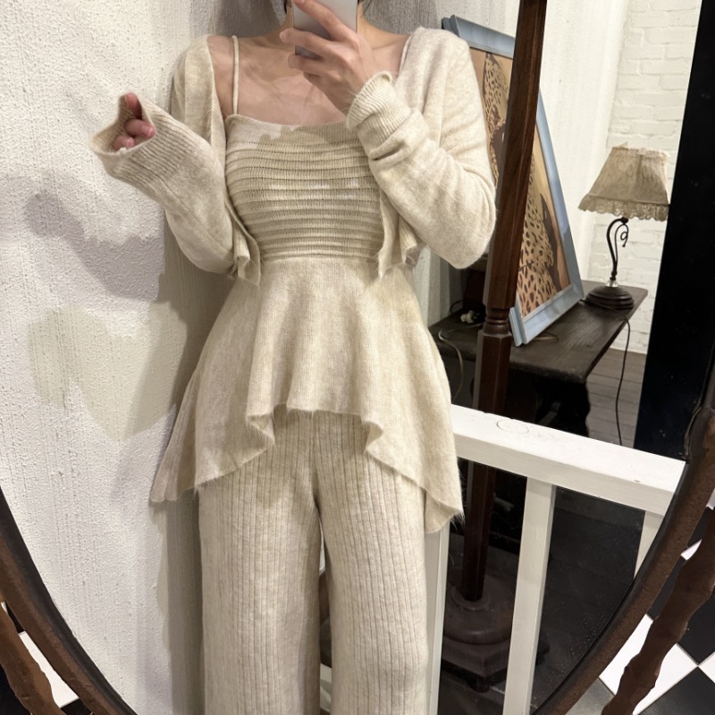 France style sweater knitted long pants 3pcs set