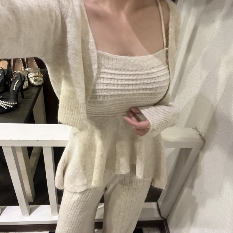 France style sweater knitted long pants 3pcs set