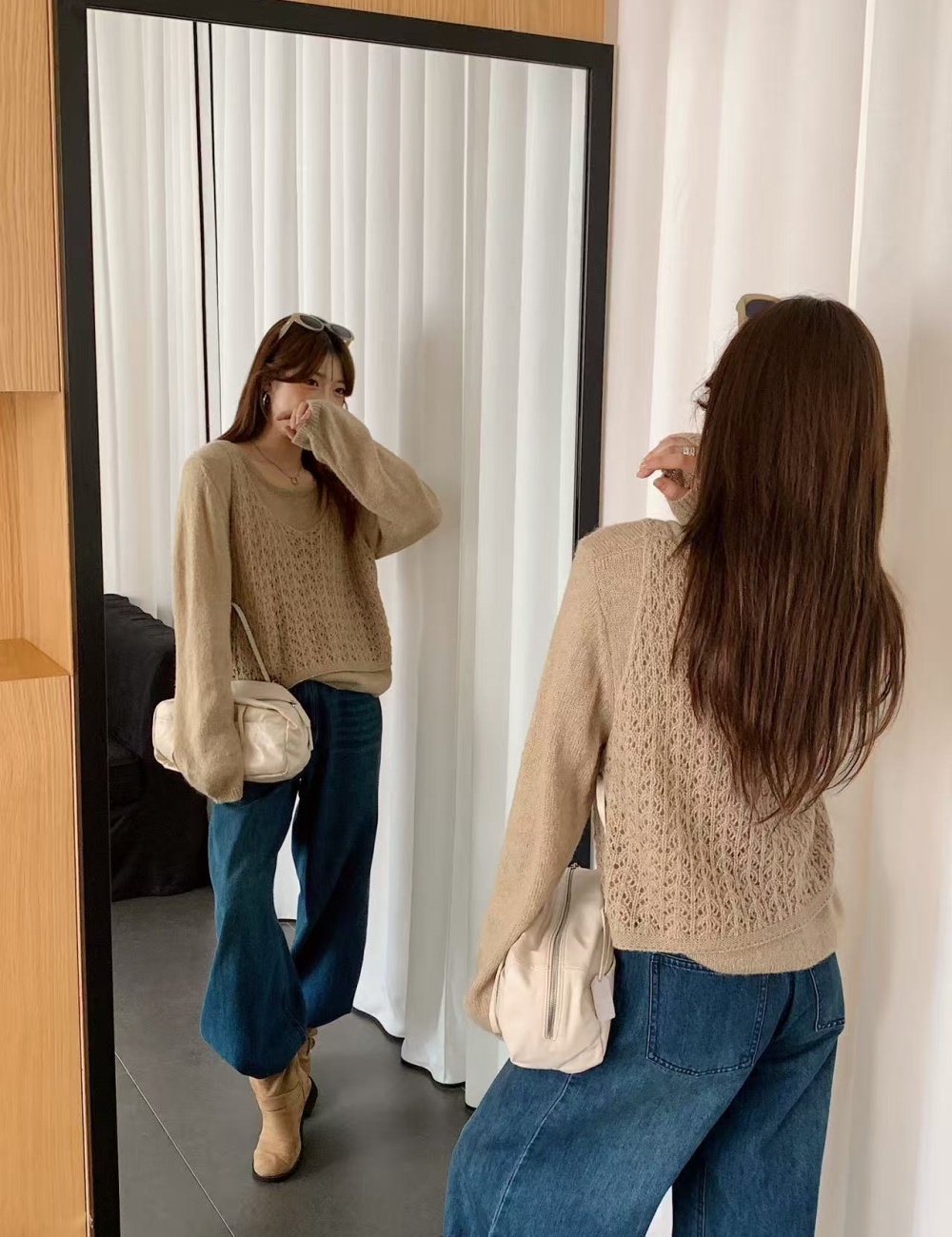 Round neck vest loose sweater 2pcs set for women
