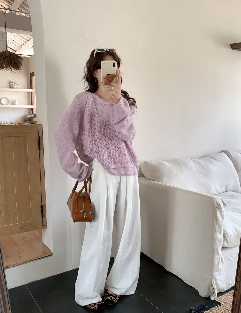 Round neck vest loose sweater 2pcs set for women