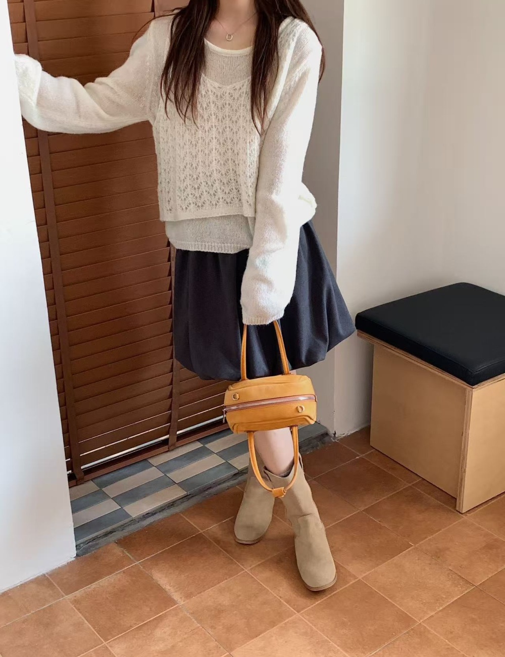 Round neck vest loose sweater 2pcs set for women