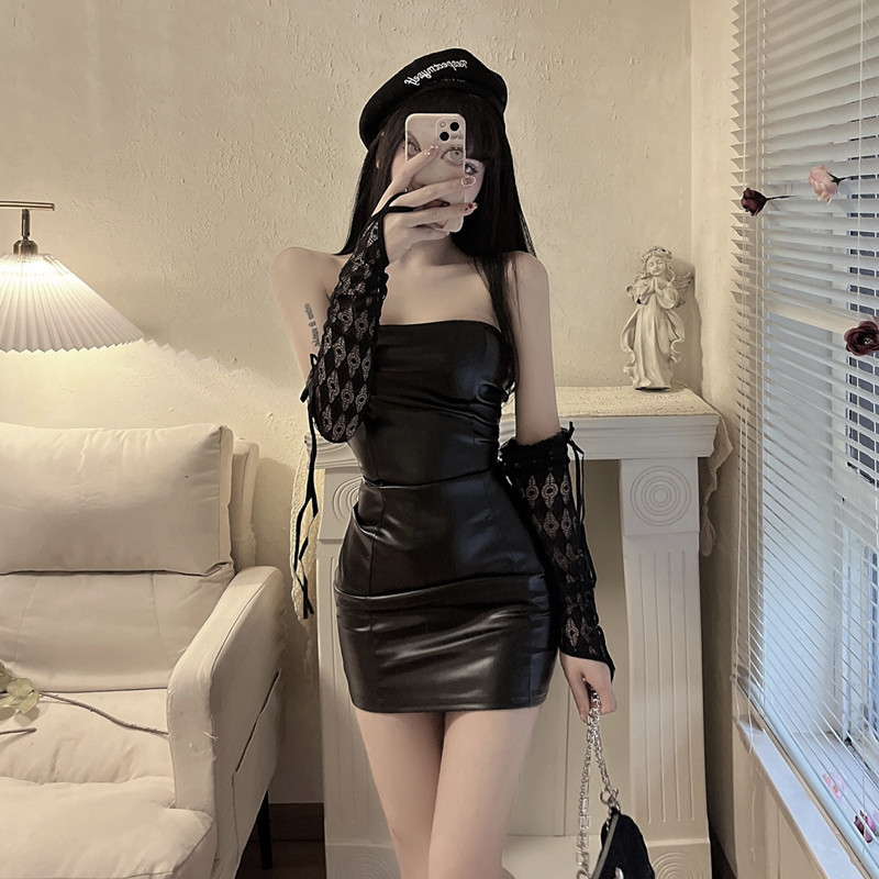 Sexy with lace pure dress leatherette slim package hip Gloves