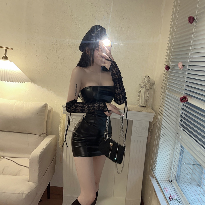 Sexy with lace pure dress leatherette slim package hip Gloves